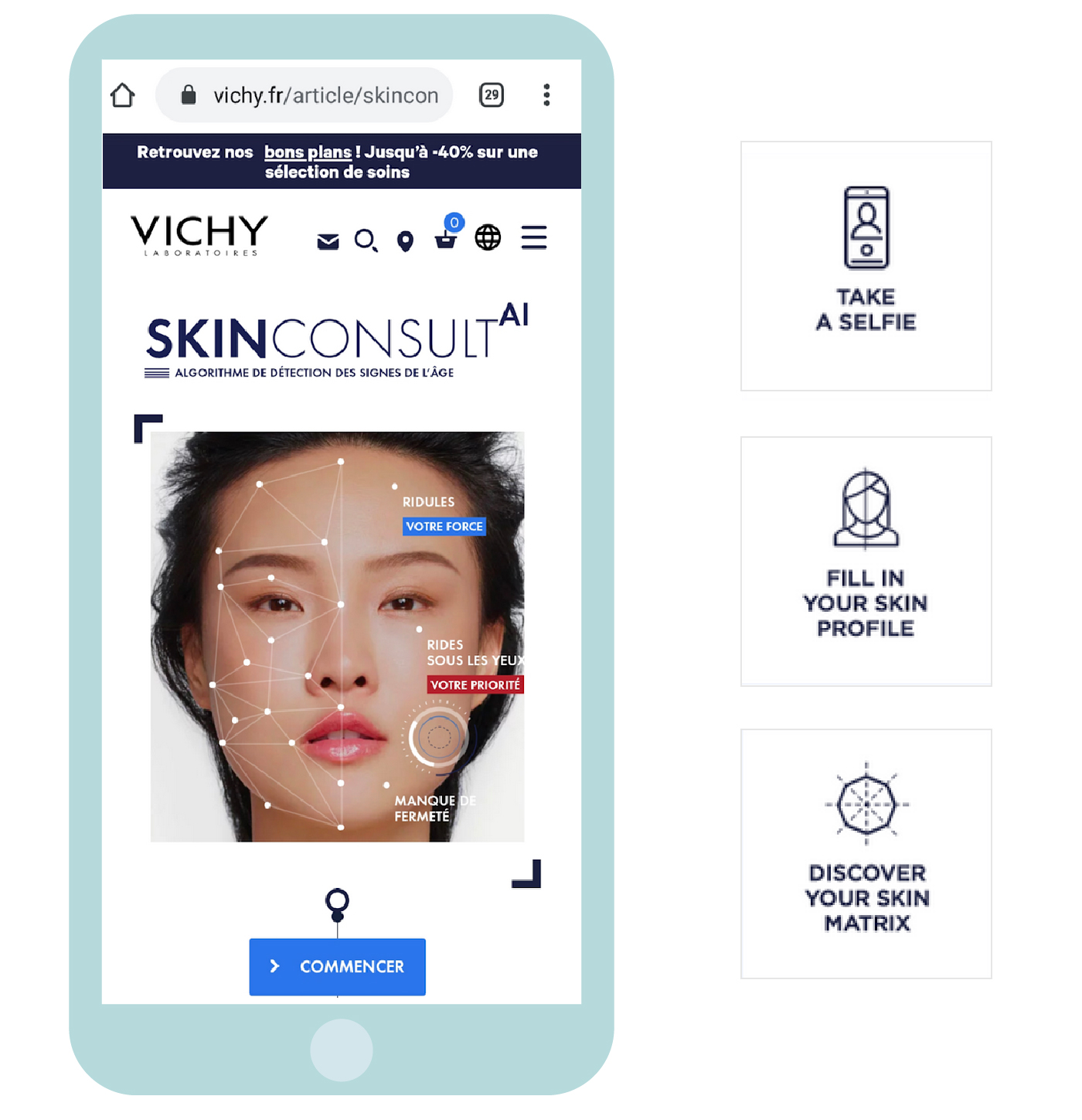 Customer case: our answer to help Vichy, brand of the L'Oréal Group, optimise the value proposition and user experience of their skin analysis.